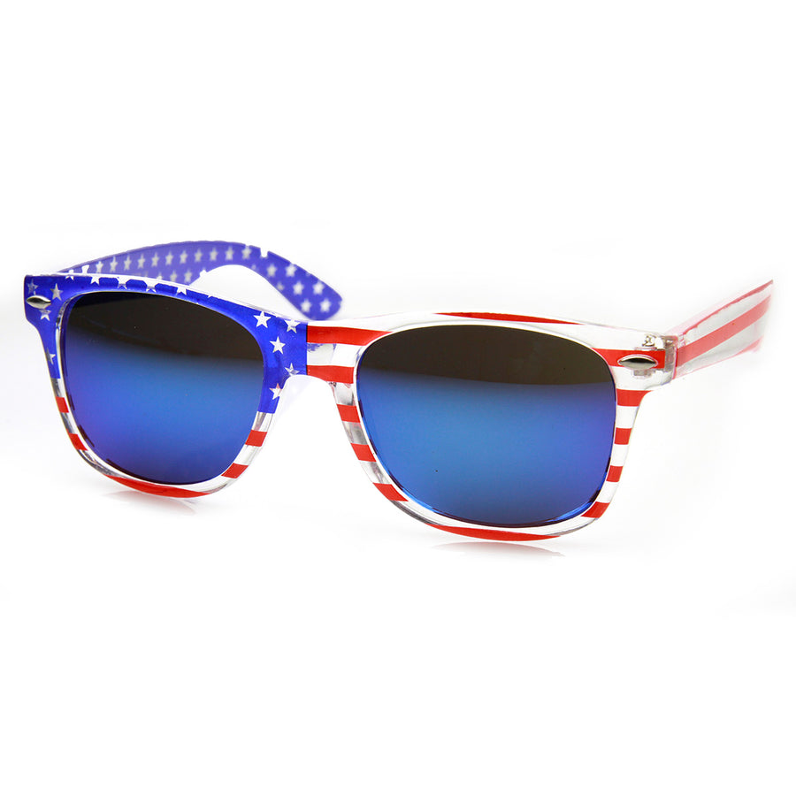 American Flag USA Patriotic Flash Mirror Lens Horn Rimmed Sunglasses