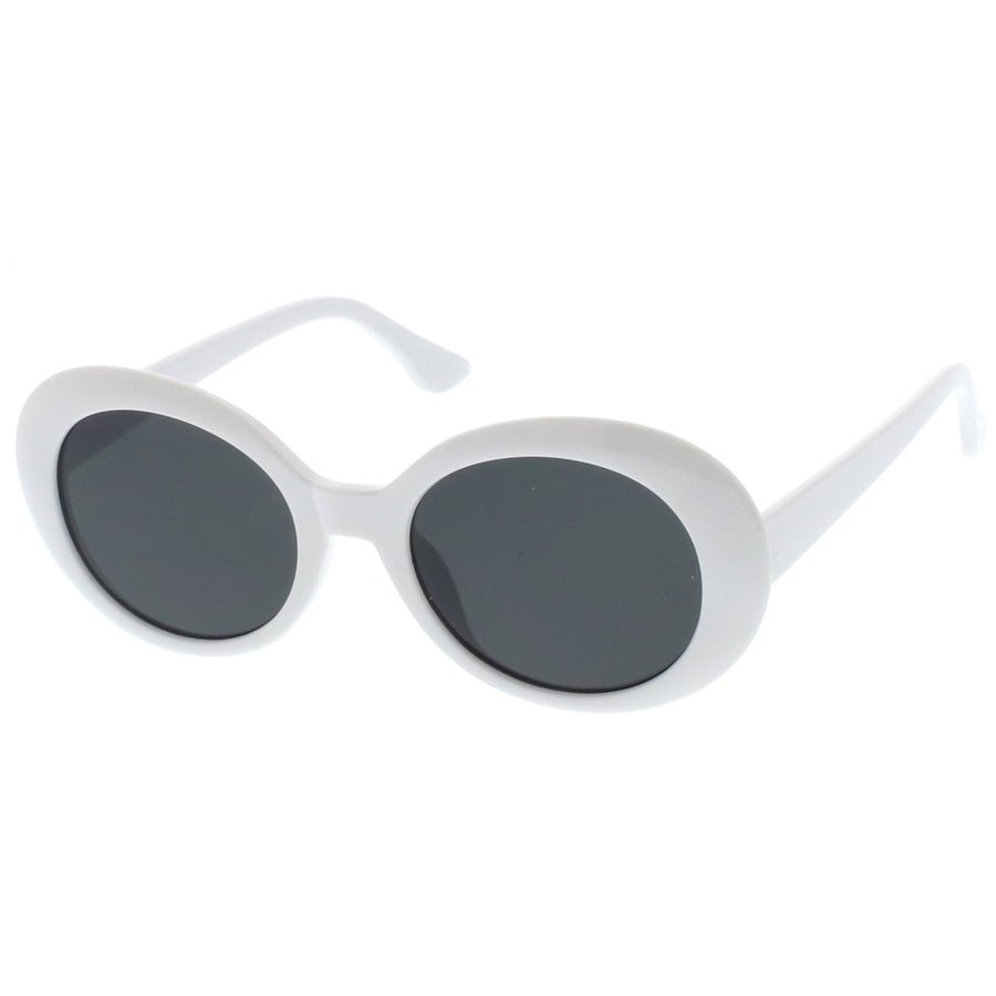 Retro Oval Sunglasses Tapered Arms Neutral Colored Round Lens 53mm