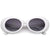 Retro White Oval Sunglasses With Tapered Arms Neutral Colored Gradient Lens 50mm