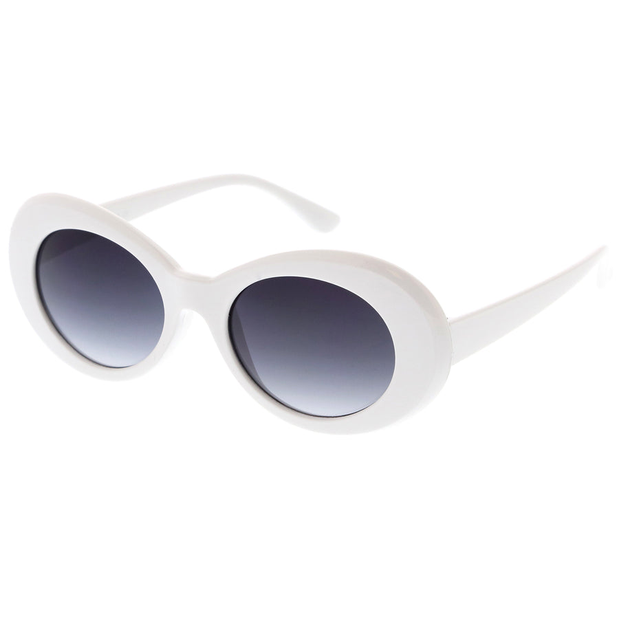 Retro White Oval Sunglasses With Tapered Arms Neutral Colored Gradient Lens 50mm