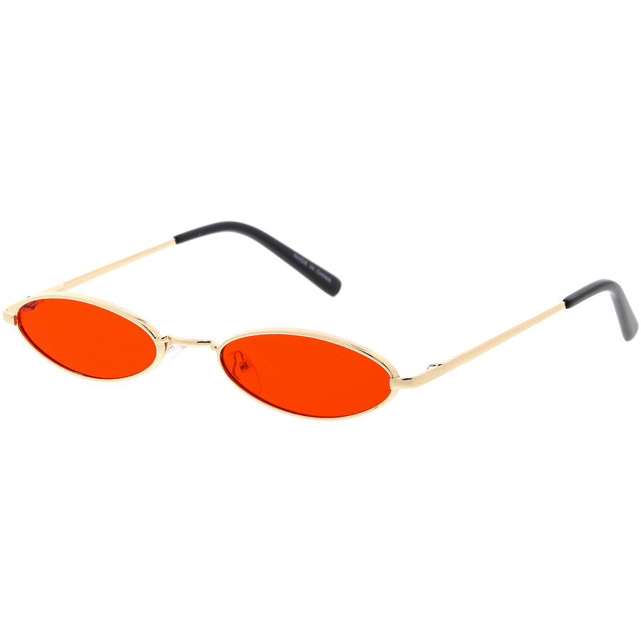 Retro Small Oval Sunglasses Slim Arms Color Tinted Flat Lens 51mm