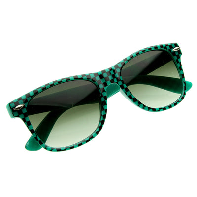 New Retro 80s Color Checkered Print Party Color Horn Rimmed Sunglasses
