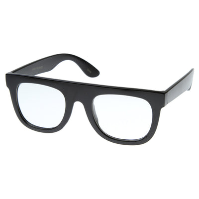 Super Nerd Geek Flat Top Clear Lens Horn Rimmed Eyeglasses Glasses