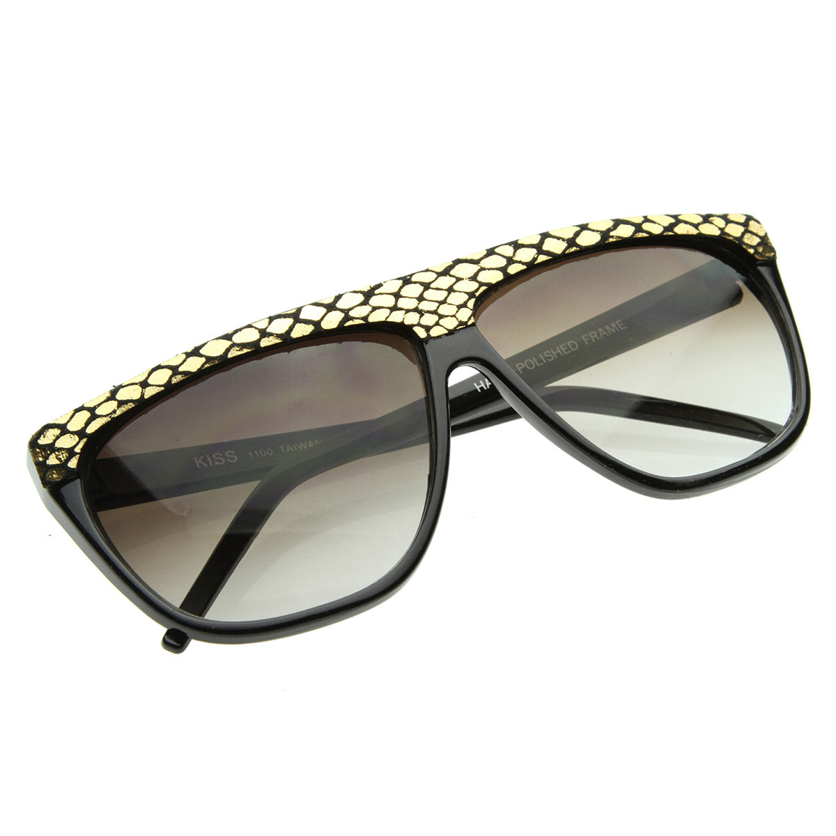 Trendy Fashion Urban Flat Top Vintage Shiny Snakeskin Horn Rimmed Sunglasses