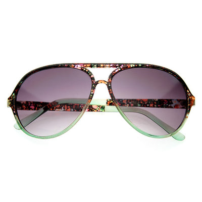 Large Floral Print Teardrop Aviator Sunglasses