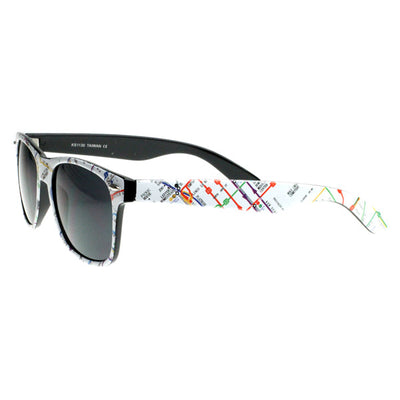 New Rare Map Print Subway Pattern Multi Color Classic Horn Rimmed Sunglasses 8231