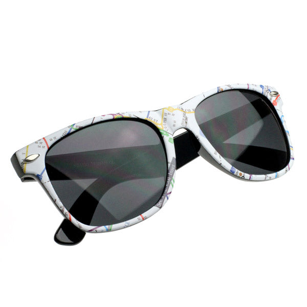 New Rare Map Print Subway Pattern Multi Color Classic Horn Rimmed Sunglasses 8231