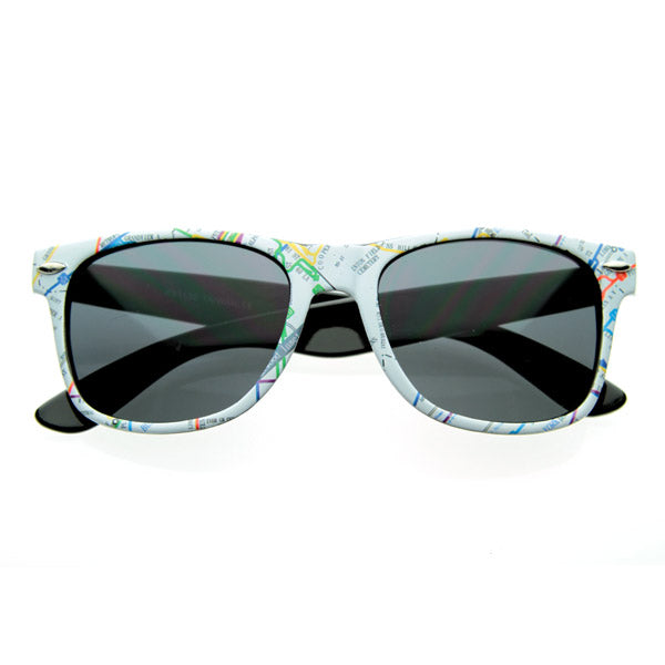 New Rare Map Print Subway Pattern Multi Color Classic Horn Rimmed Sunglasses 8231