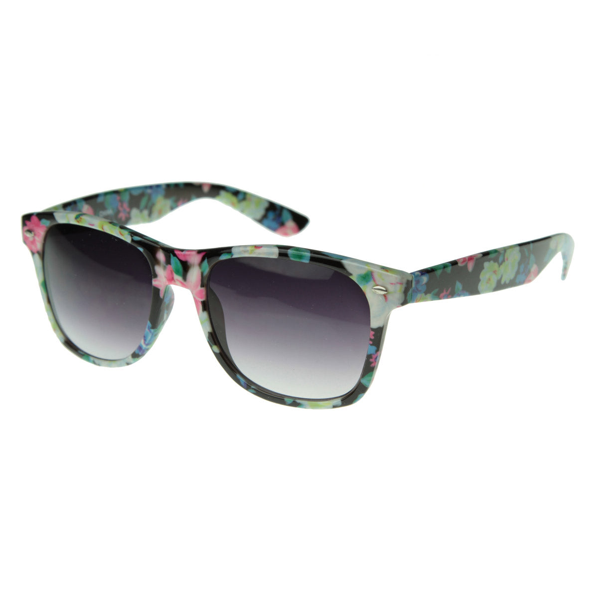 Cute Floral Print Flower Design Womens Shades Sunnies Horn Rimmed Sunglasses