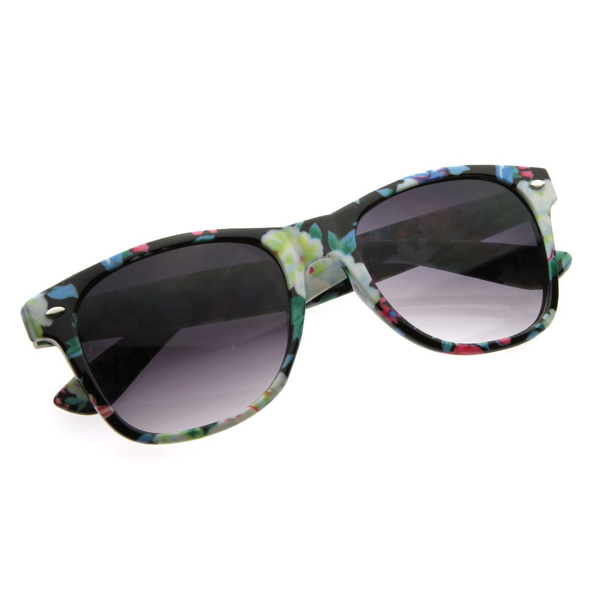 Cute Floral Print Flower Design Womens Shades Sunnies Horn Rimmed Sunglasses