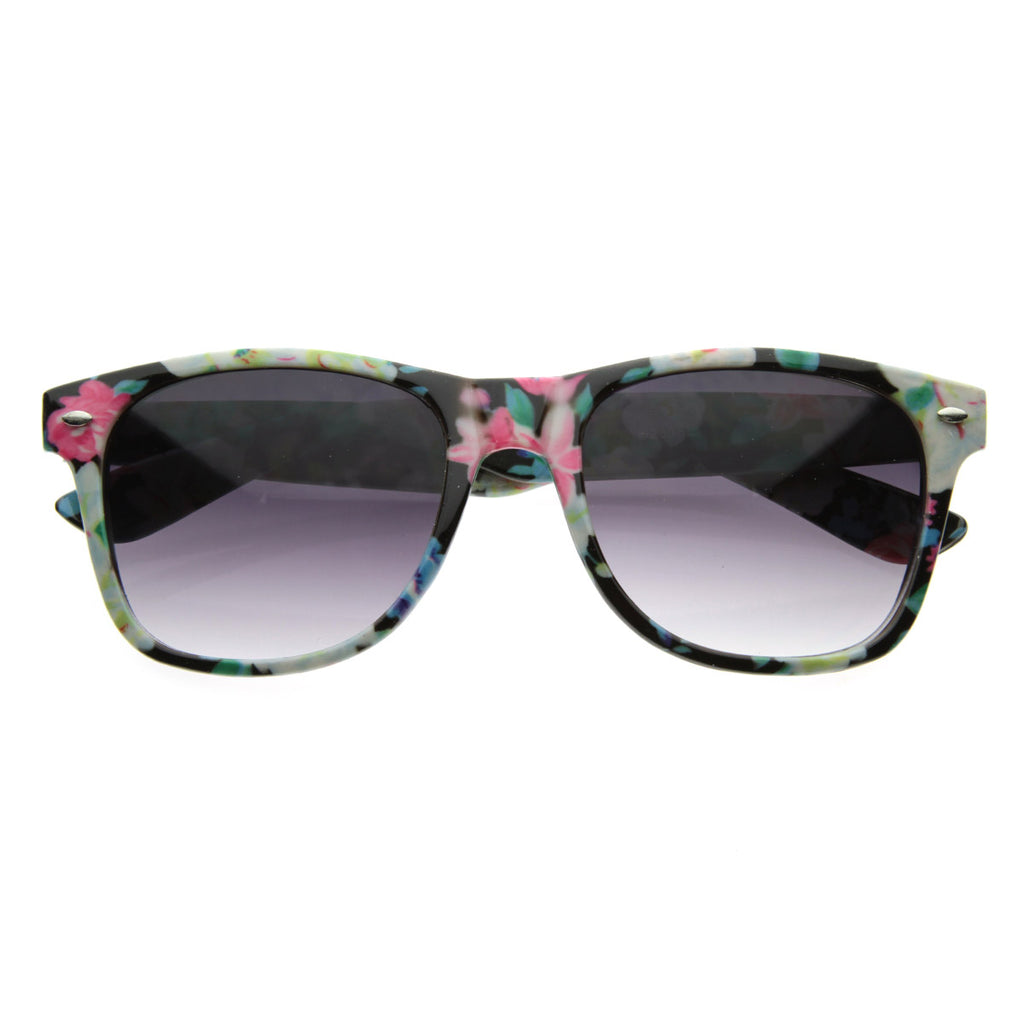 Cute Floral Print Flower Design Womens Shades Sunnies Horn Rimmed Sunglasses