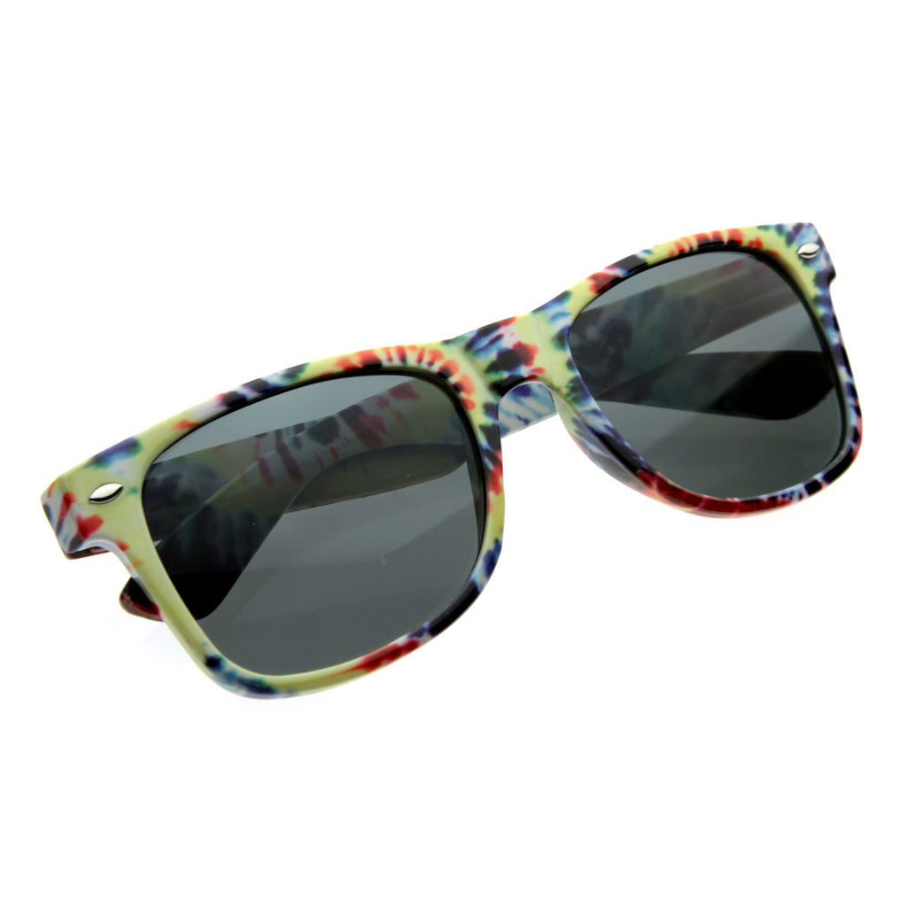 Tie-Dye 1970's Radical Print Horn Rimmed Sunglasses