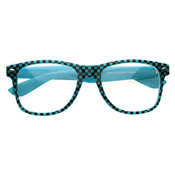 Neon Glow in the Dark Clubbing Raver Party Fun Checkered Horn Rimmed Glasses