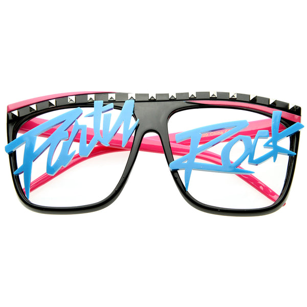 Party Rock Dance LMFAO Celebrity Neon Retro Horn Rimmed Clear Lens Glasses