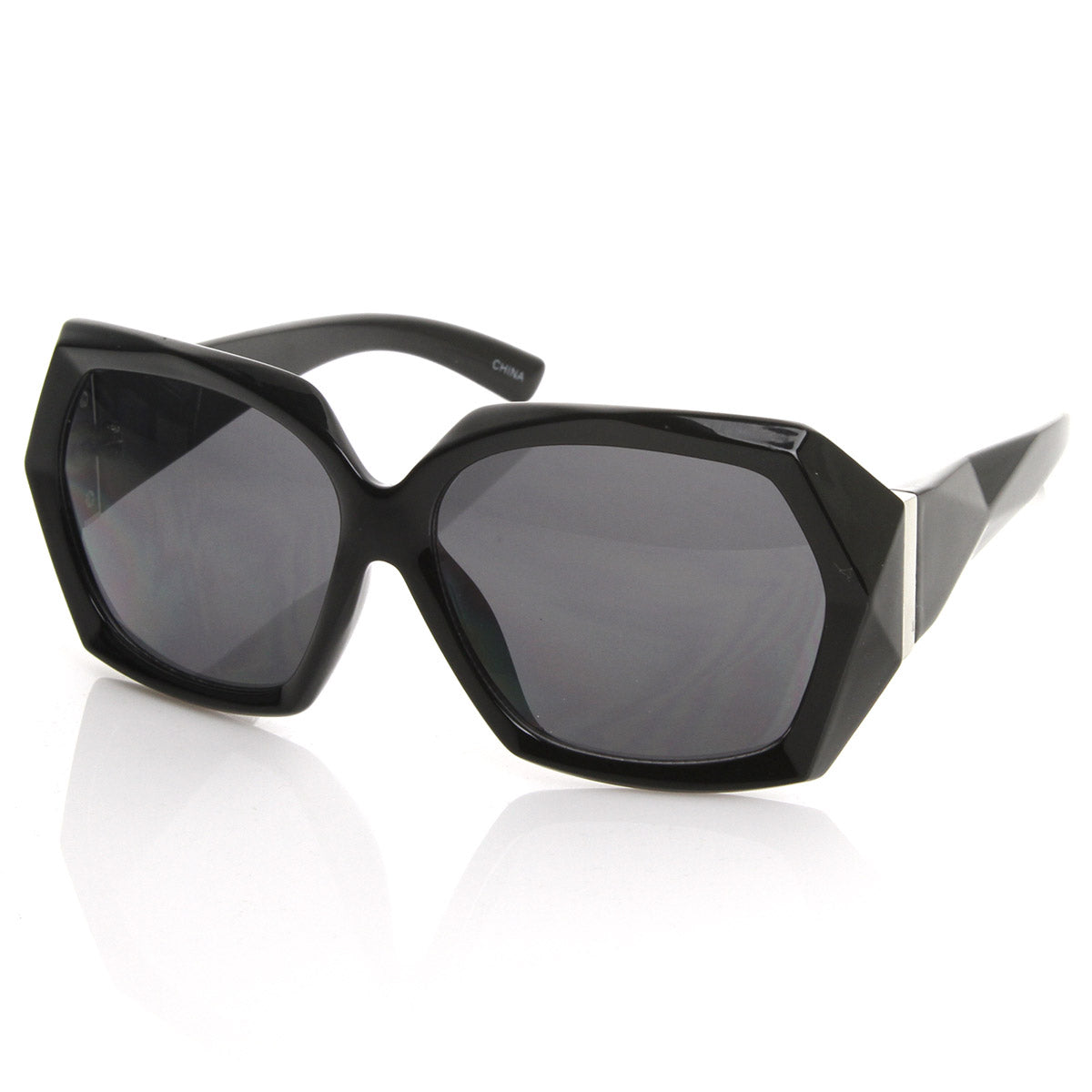 Designer Inspired Womens Fashion Bold Faceted Detail Oversized Sunglas 