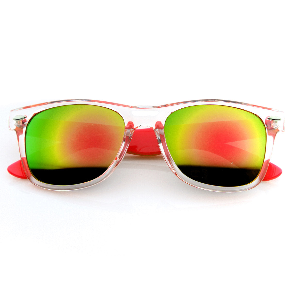 Bright Two-Tone Transluscent Acetate Horn Rimmed Sunglasses w/ Color Mirror Lens, Green