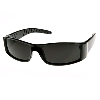 High Quality Rectangular Super Dark Lens Sports Wrap Sunglasses - sunglass .la