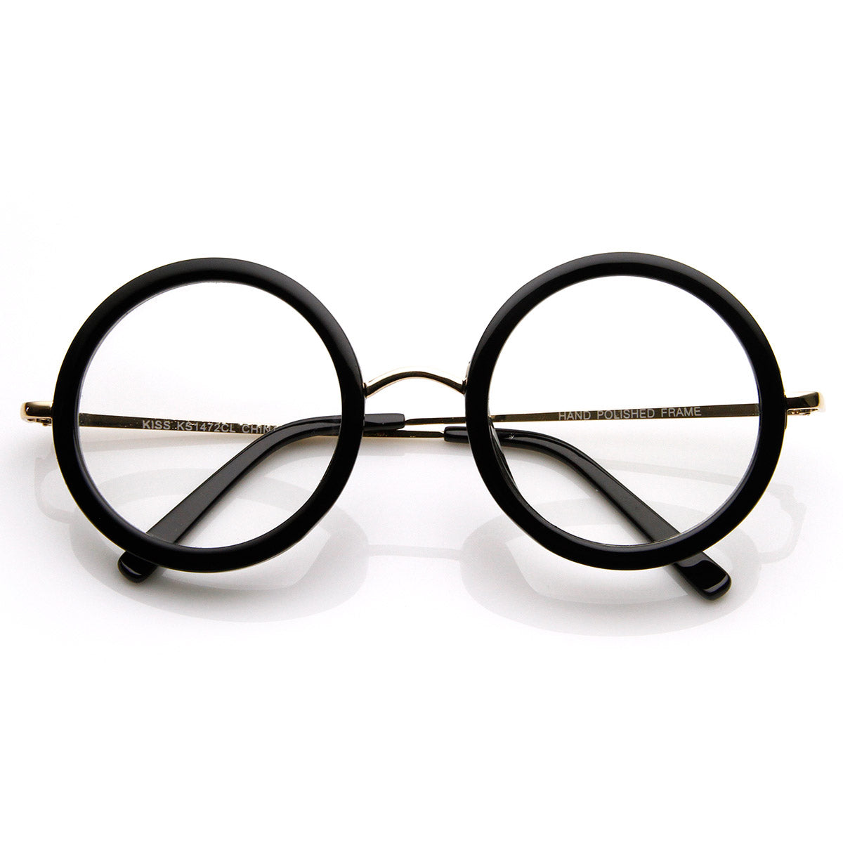 Womens Round Clear Lens Oversized Glasses w/ Metal Arms