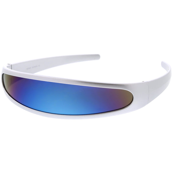 Futuristic Narrow Cyclops Color Mirrored Lens Visor Sunglasses ...