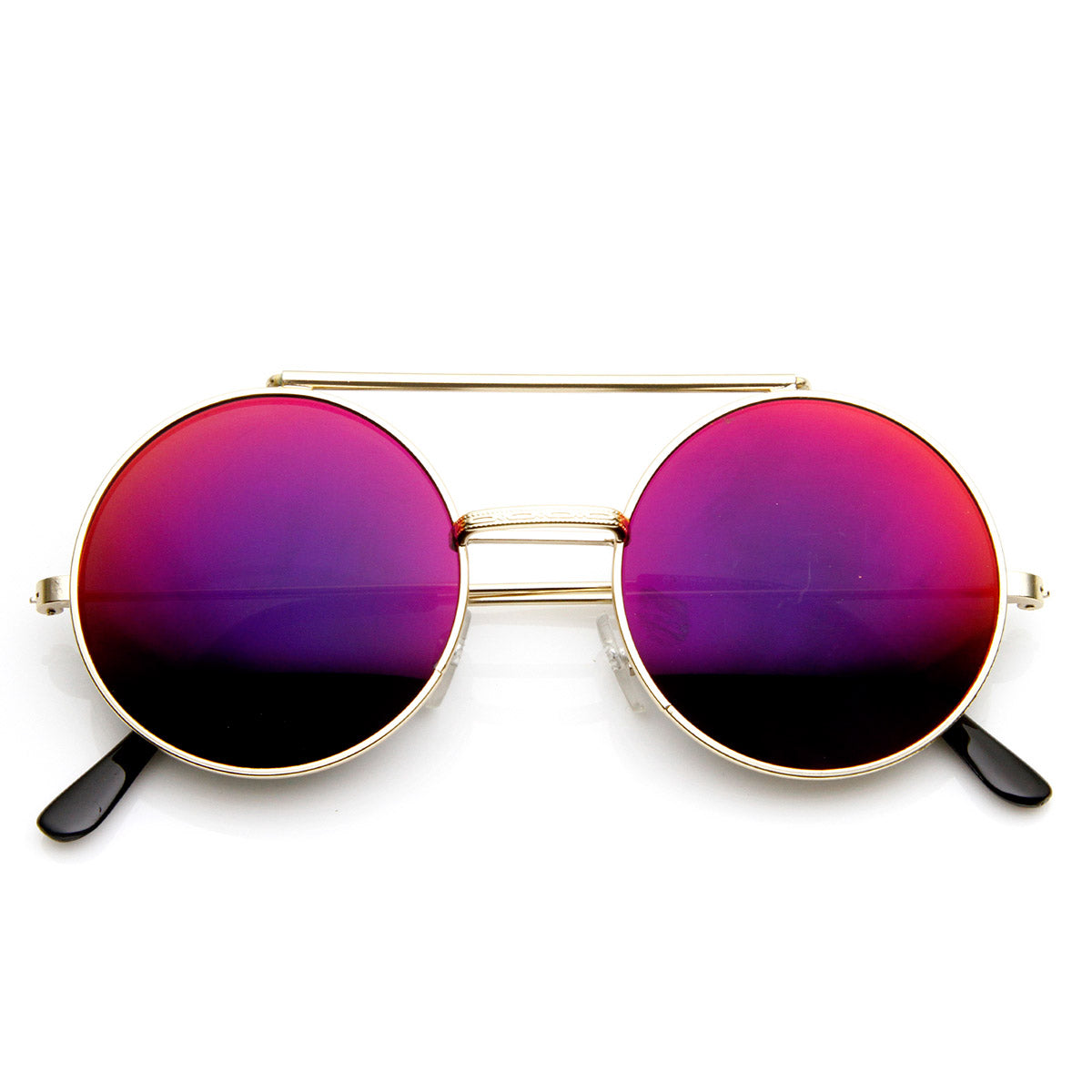 Limited Edition Red Mirror Flip-Up Lens Round Circle Django Sunglasses, Gold Ice