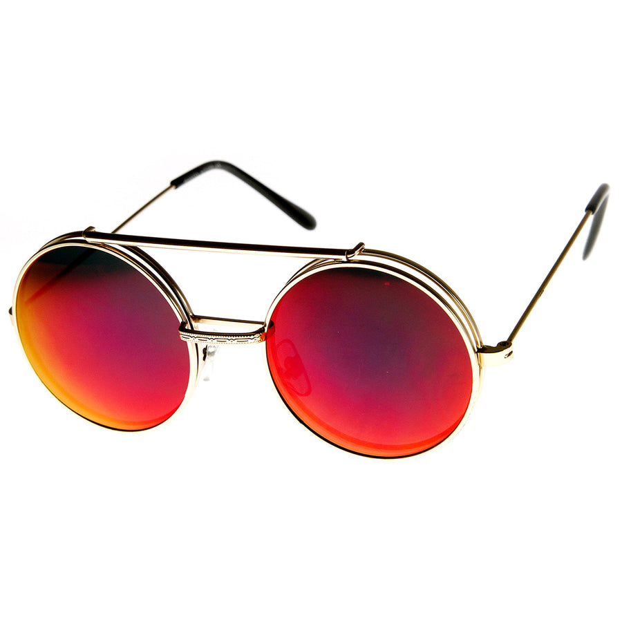 Limited Edition Red Mirror Flip-Up Lens Round Circle Django Sunglasses