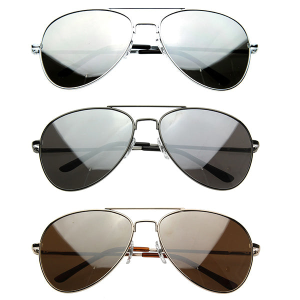 Premium Mirrored Aviator Top Gun Sunglasses w/ Spring Loaded Temples