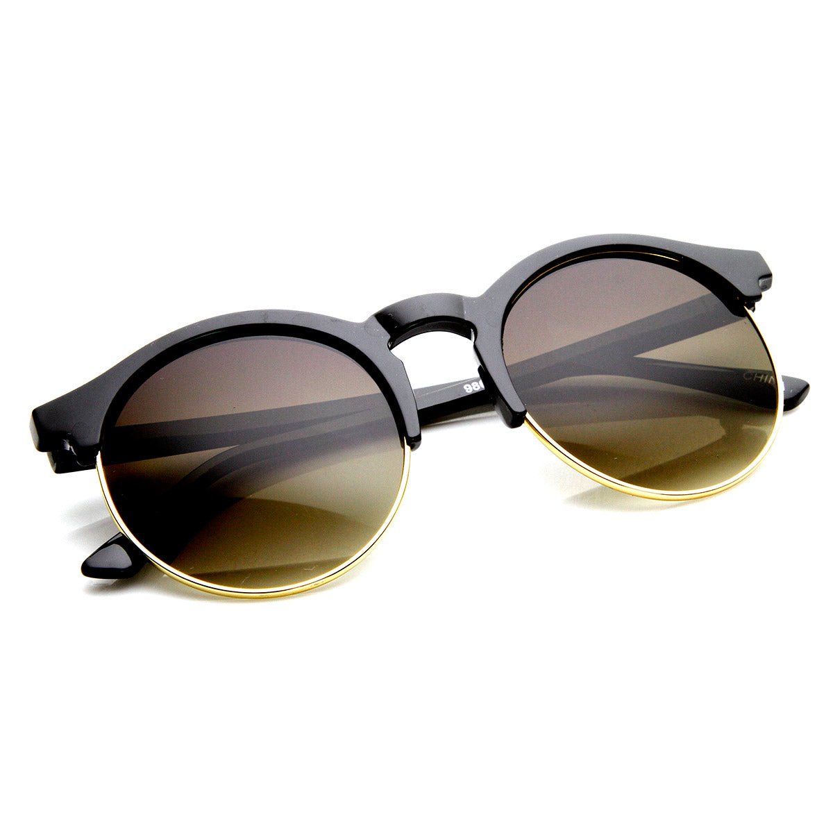 Womens Oversized Half Frame Keyhole Round Sunglasses - sunglass.la