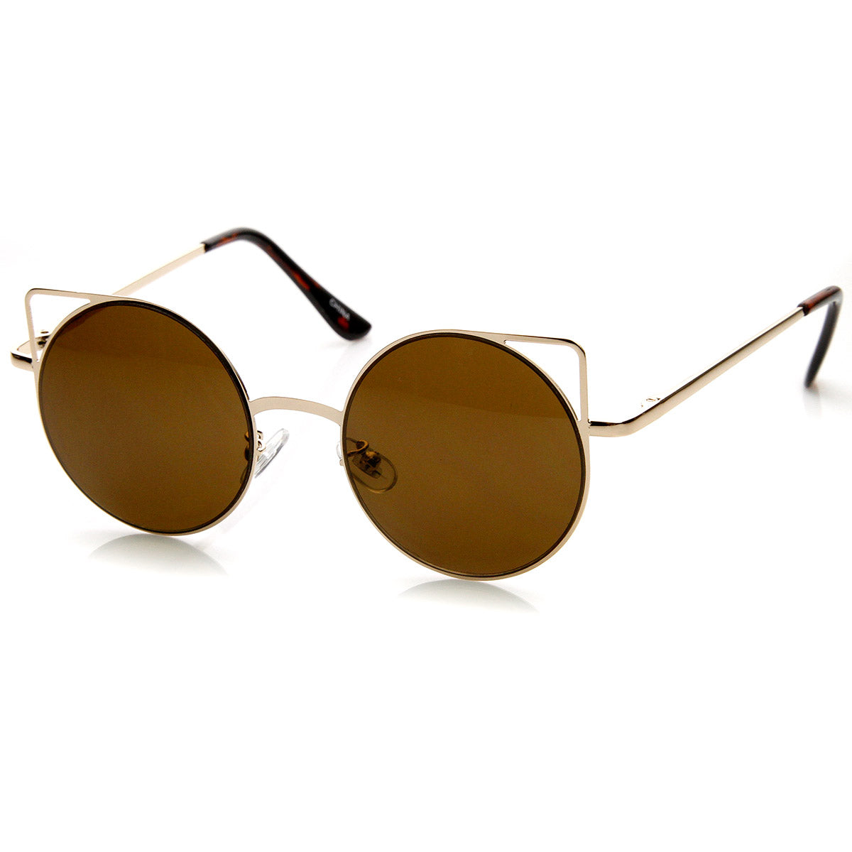 Clayton - Women Round Petite Cat Eye Sunglasses Circle Matte Gold - Brown