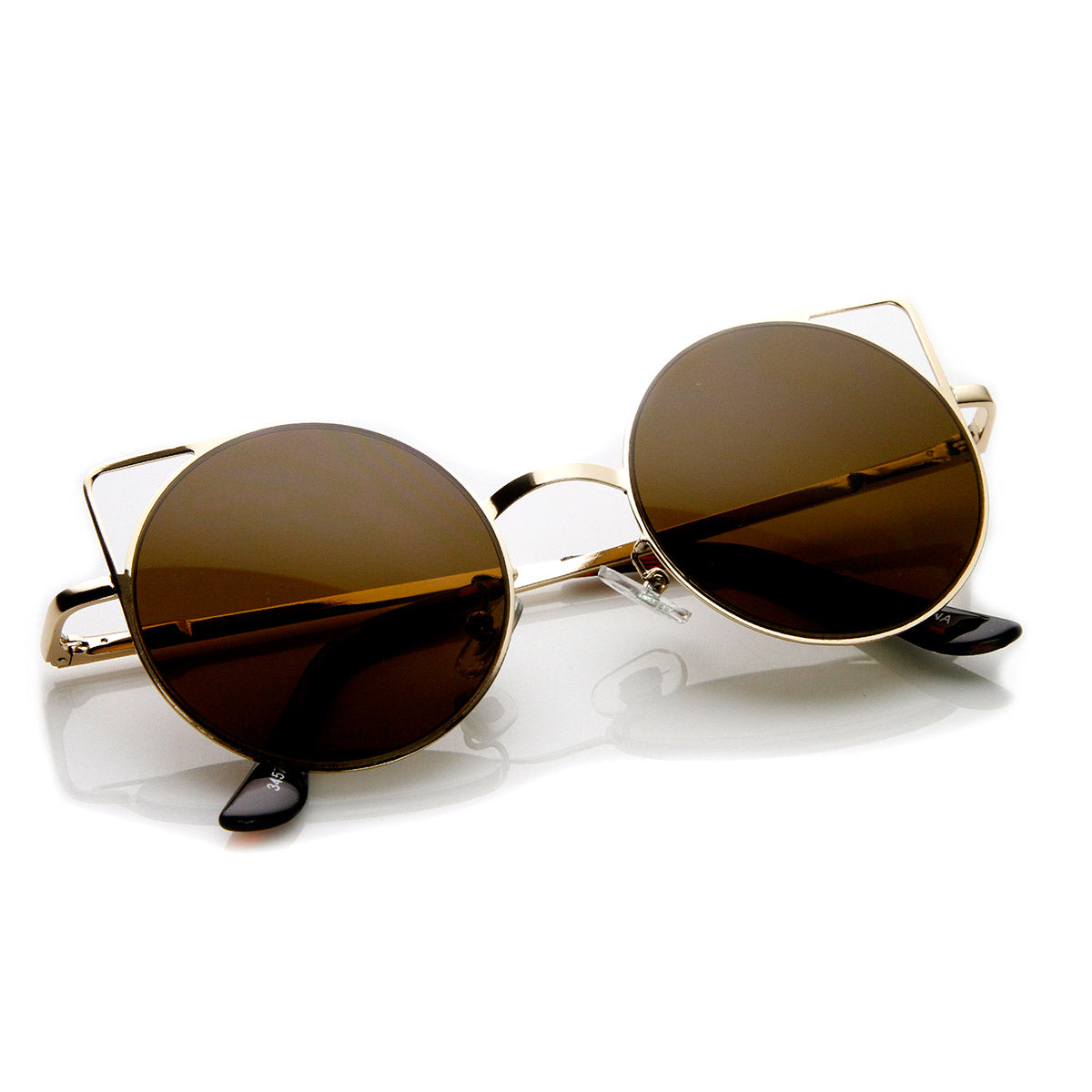 Clayton - Women Round Petite Cat Eye Sunglasses Circle Matte Gold - Brown