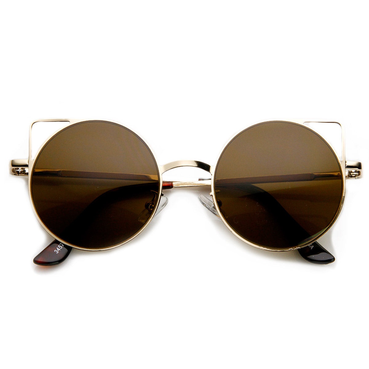 Clayton - Women Round Petite Cat Eye Sunglasses Circle Matte Gold - Brown
