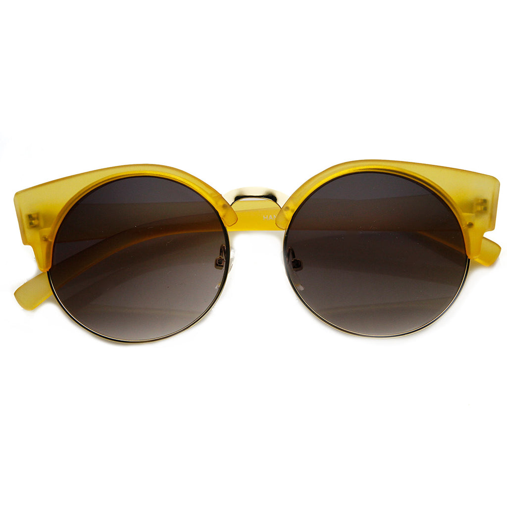 Chic Half Frame Semi-Rimless Round Cat Eye Sunglasses