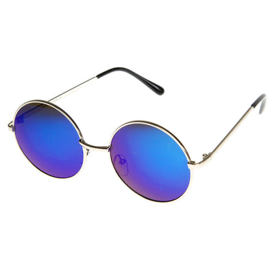 Mid Sized Metal Lennon Style Flash Mirror Round Sunglasses