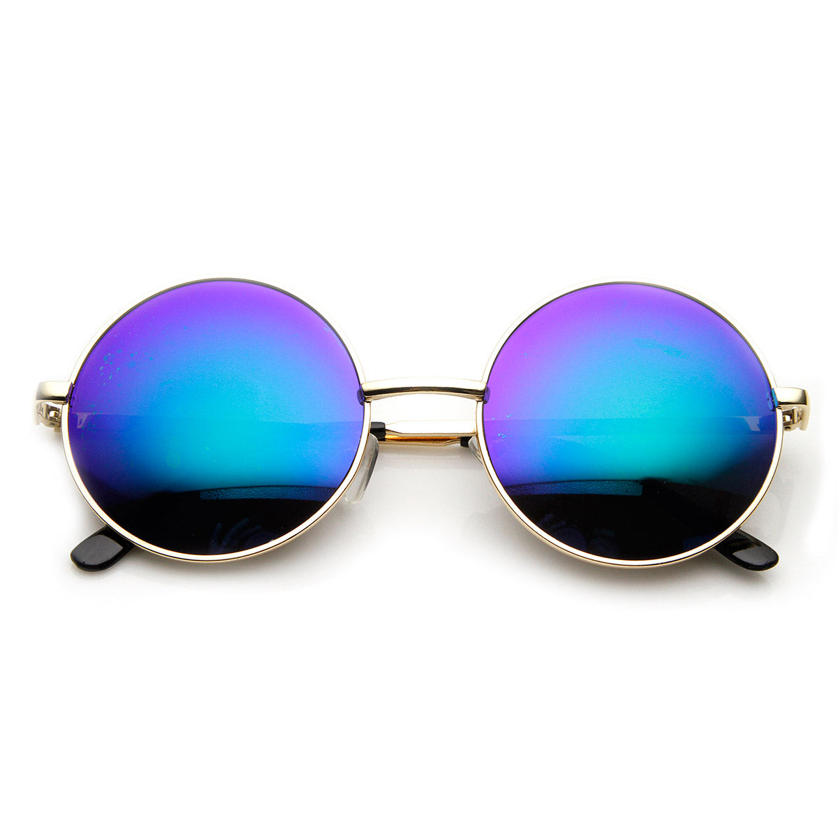Mid Sized Metal Lennon Style Flash Mirror Round Sunglasses Mid Sized Metal Lennon Style Flash Mirror Round Sunglasses