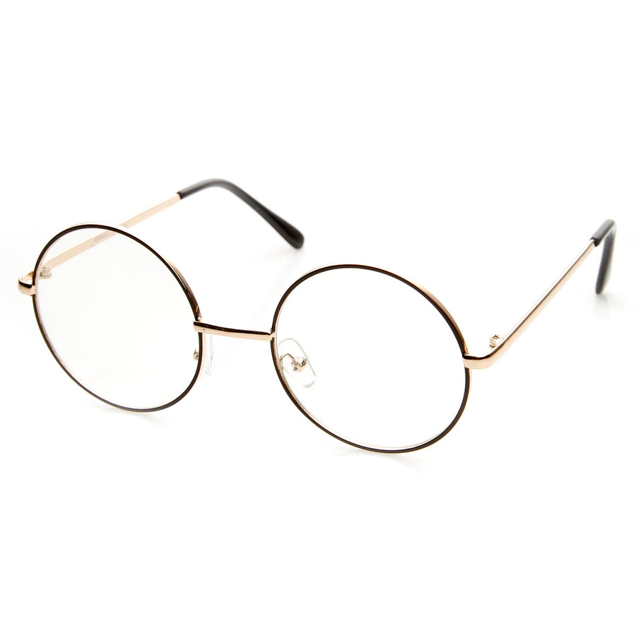 Lennon Mid Size Full Metal Frame Clear Lens Round Glasses