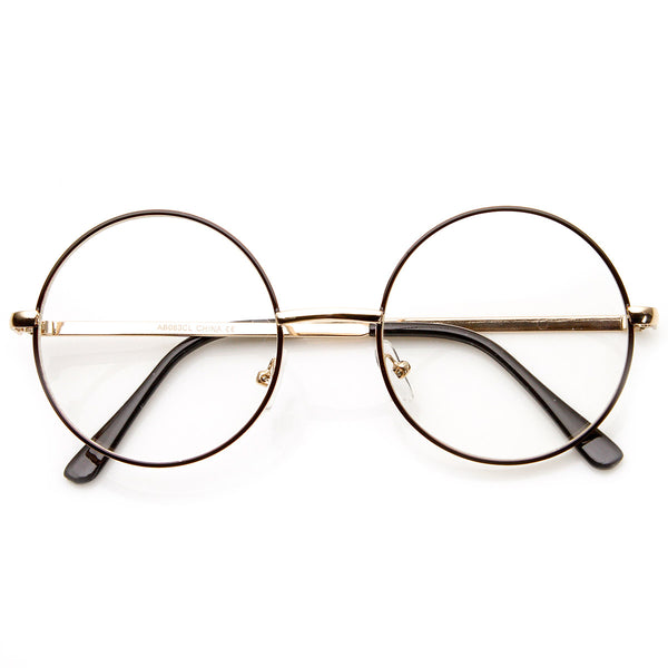 Lennon Mid Size Full Metal Frame Clear Lens Round Glasses