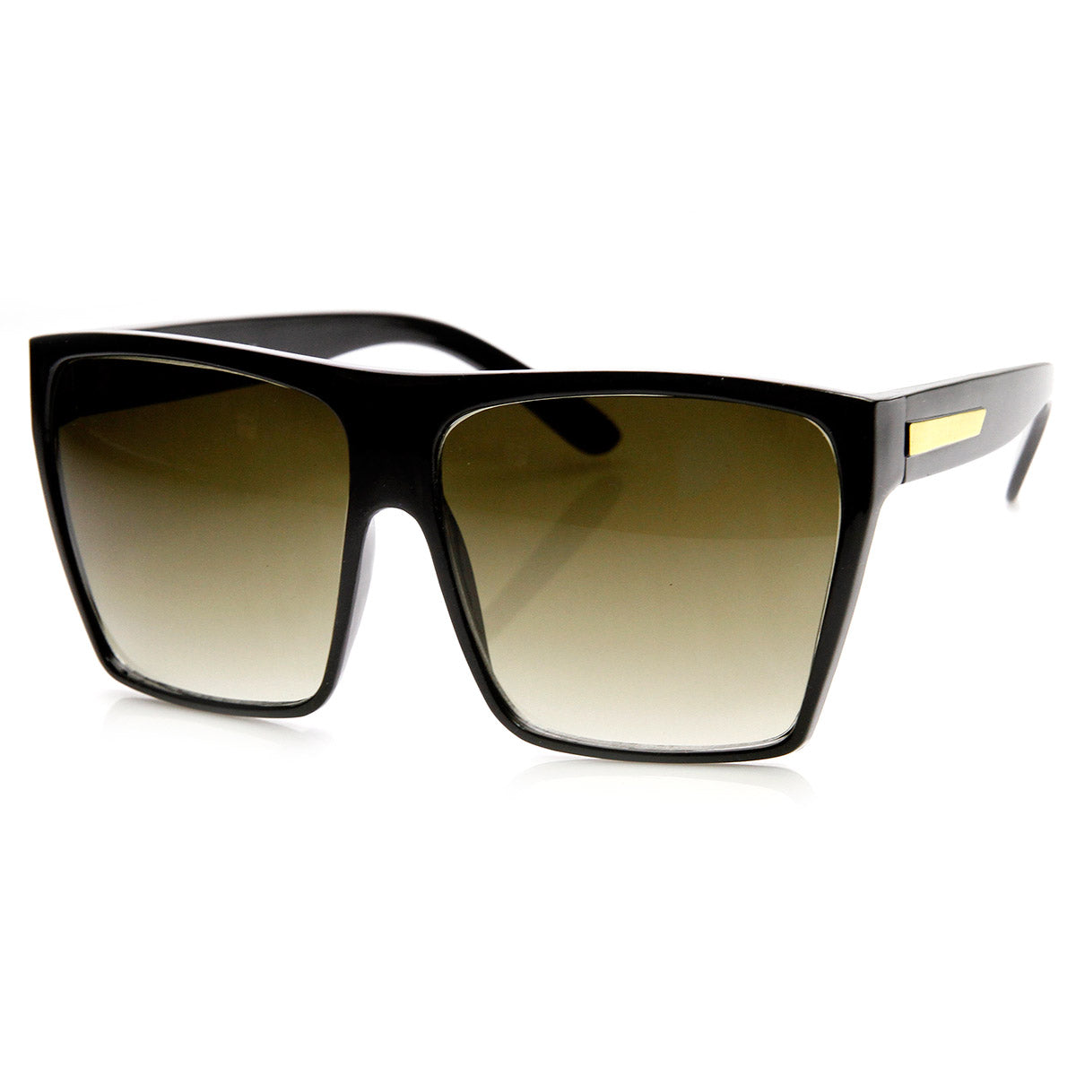 Vintage Large Square Frame Sunglasses Trendy Double Bridges Flat
