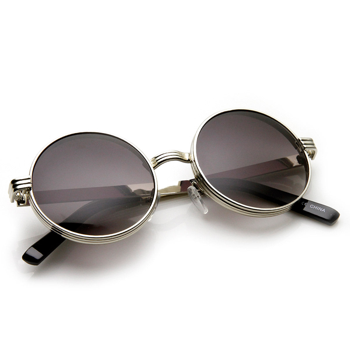 Retro Style Round Metal Frame Sunglasses With Dark Lenses