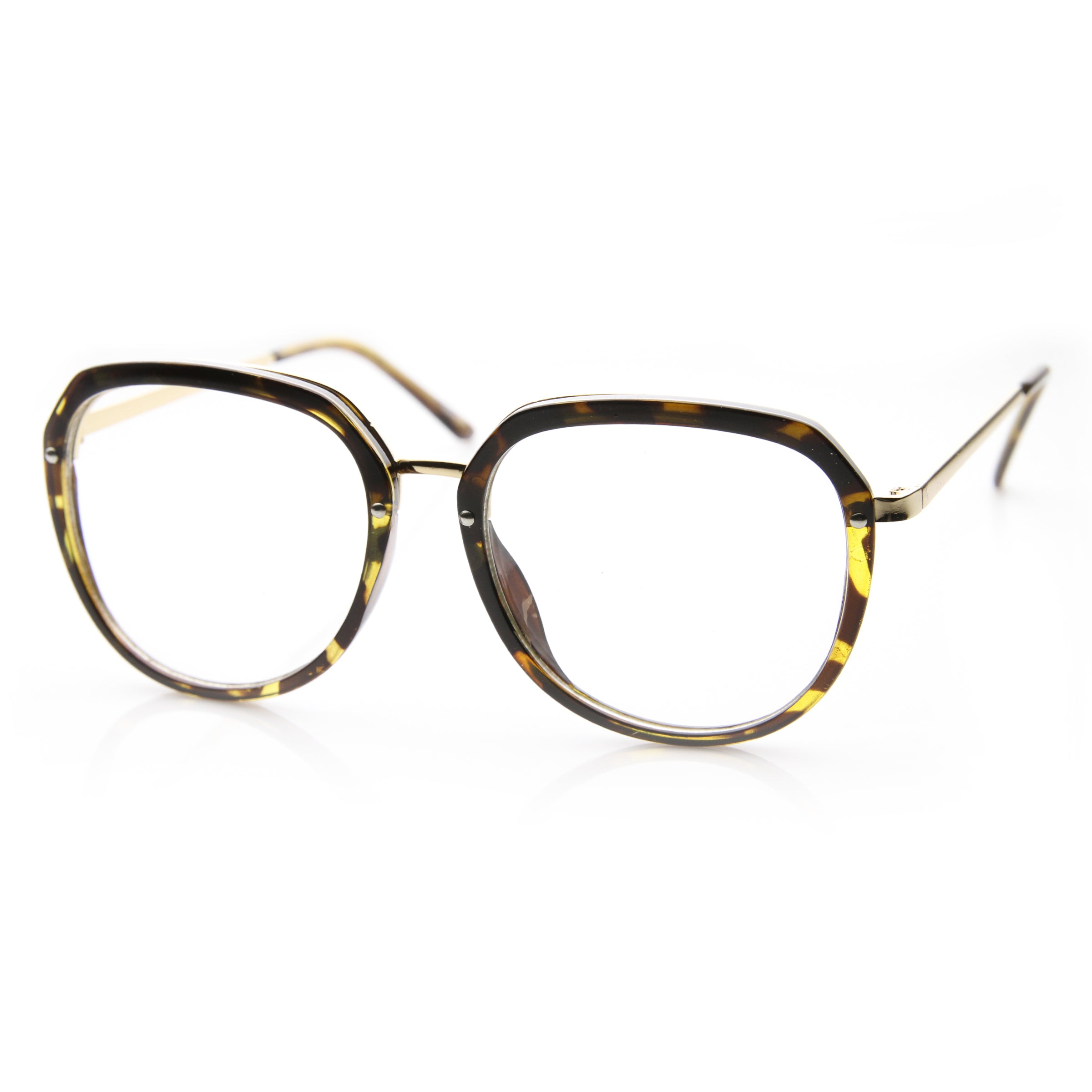 Womens Metal Plastic Frame Clear Lens Eyewear Round Glasses