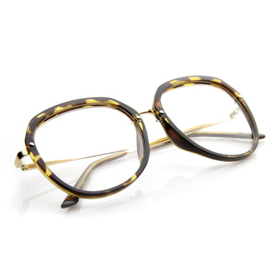 Womens Metal Plastic Frame Clear Lens Eyewear Round Glasses