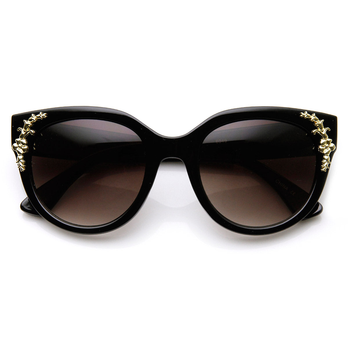 Womens Oversized Flower Adorned Accent Cat Eye Sunglasses - sunglass.la