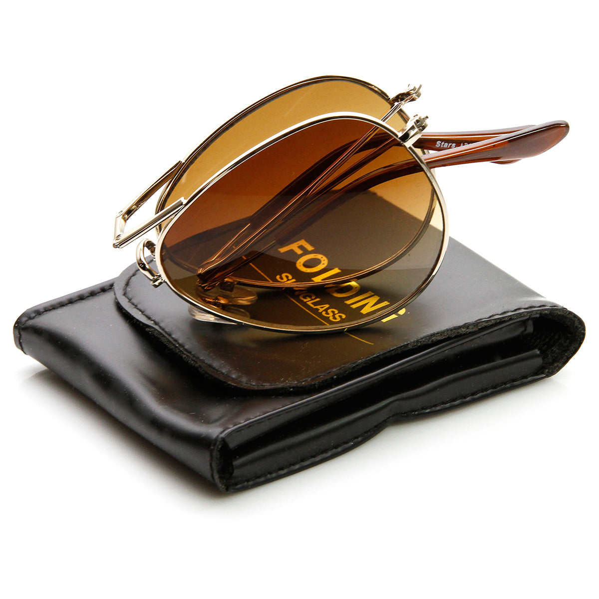Folding Compact Fold-Up Pocket Metal Aviator Sunglasses + Case