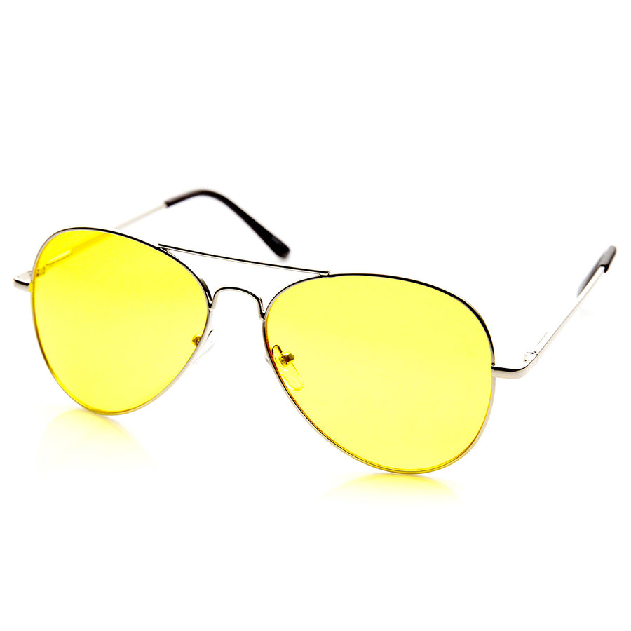 Classic Metal Frame Yellow Tinted Night Driving Aviator Sunglasses