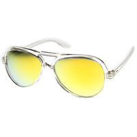 Crystal Clear Frame Teardrop Flash Mirror Color Lens Aviator Sunglasse ...