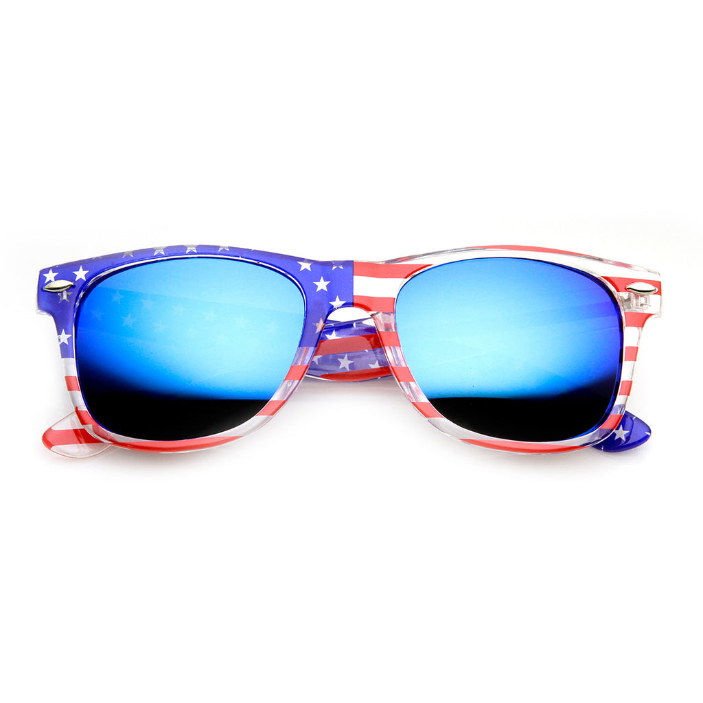 American Flag USA Patriotic Flash Mirror Lens Horn Rimmed Sunglasses