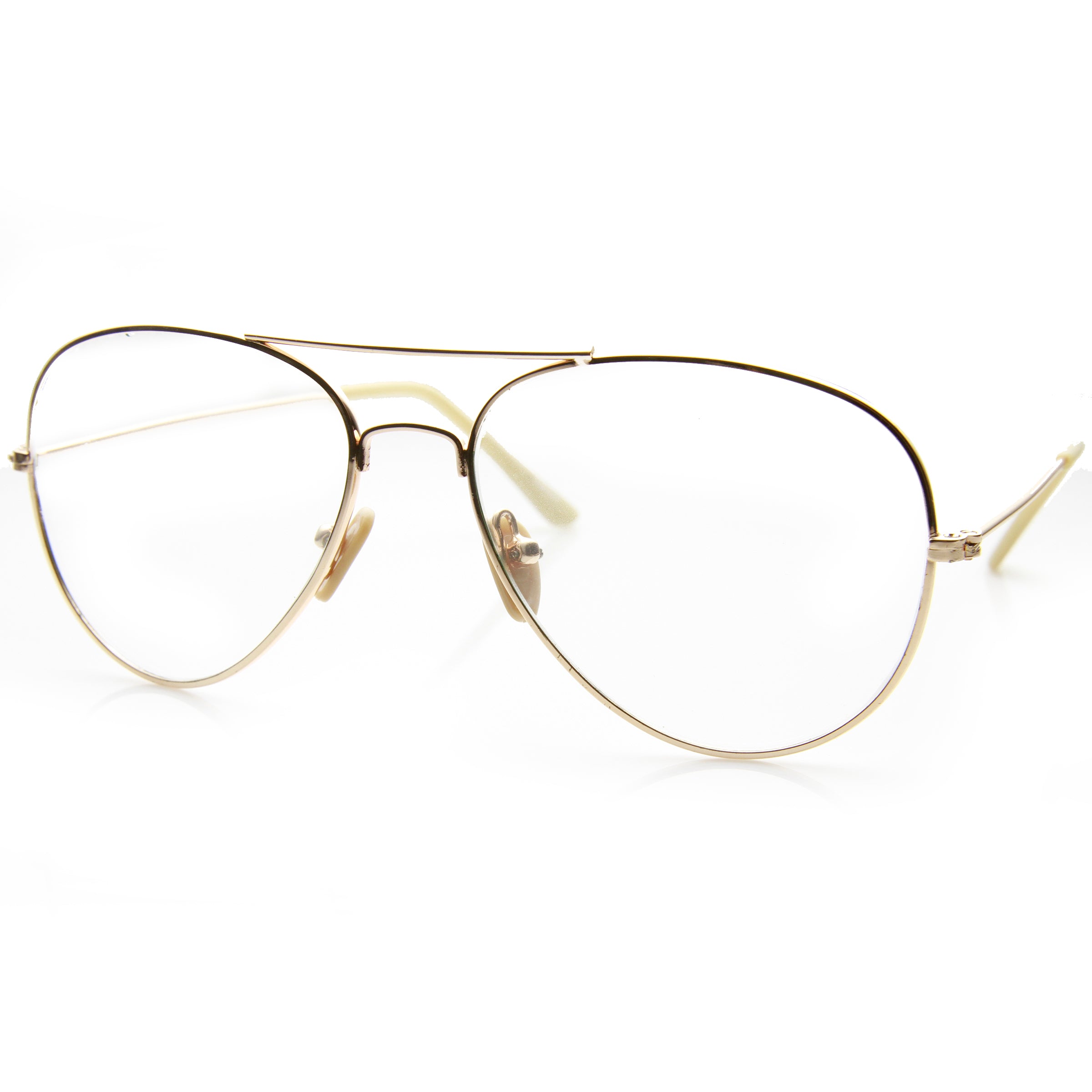 Nickel Plated Tear Drop Wire Frame Basic Metal Clear Lens Aviator Glasses