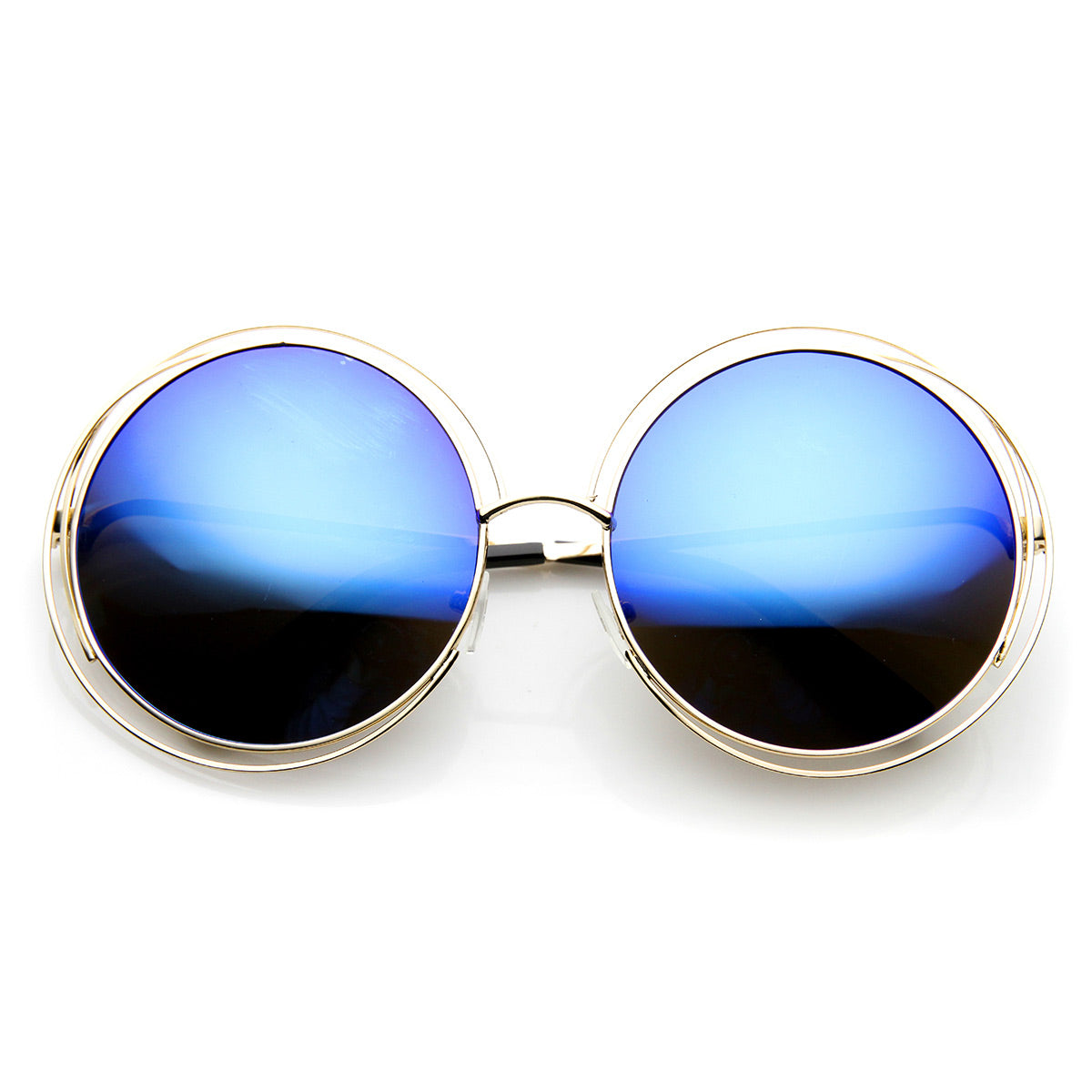 Reflective Color Mirrored Hippie Groove Round Circle Lens Retro Sunglasses  Gold Rainbow - Walmart.com