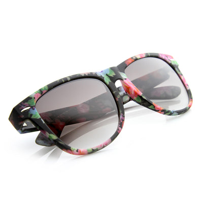 Large Floral Print Womens Fashion Horn Rimmed Sunglasses