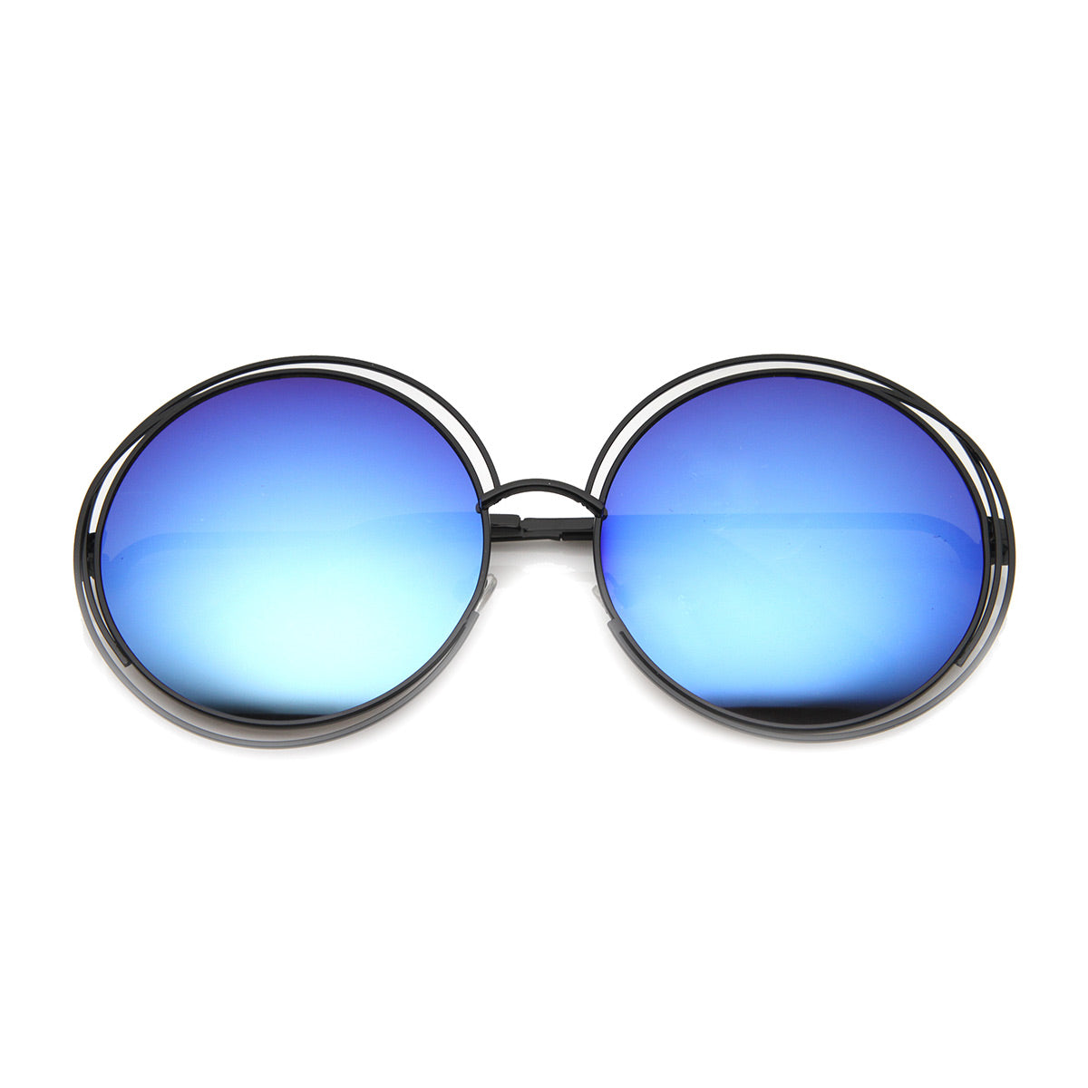 3 Pack Round Metal Frame Circle Rim Fashion Sunglasses for Women for Men,  Gunmetal, Brown & Blue 