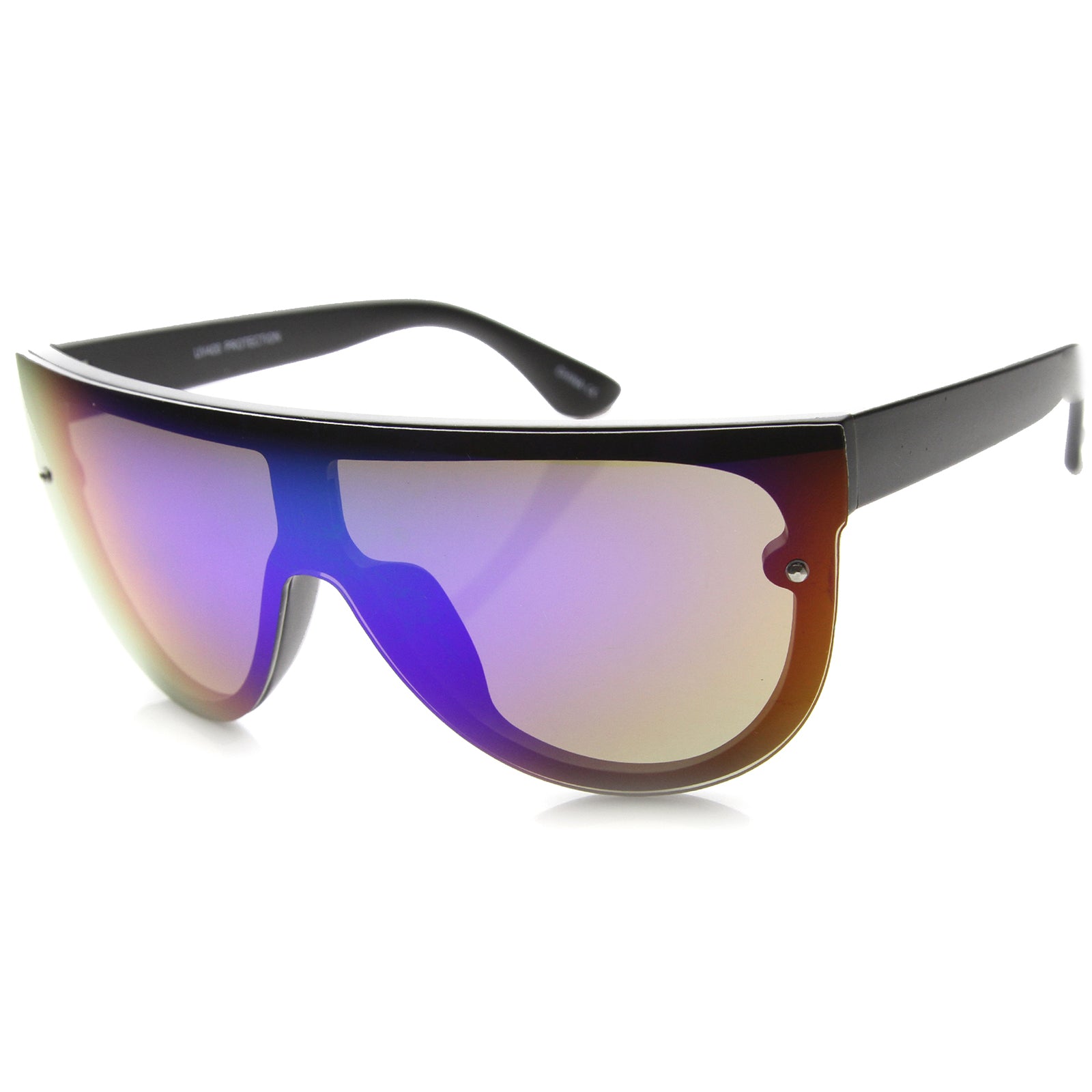 Modern Fashion Flat Top Flash Mirror Shield Plastic Aviator Sunglasses
