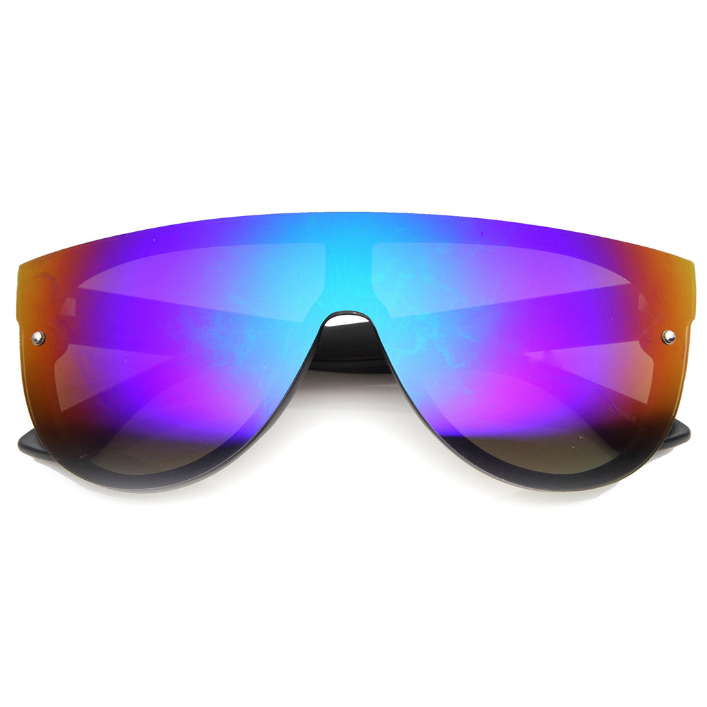 Modern Fashion Flat Top Flash Mirror Shield Plastic Aviator Sunglasses